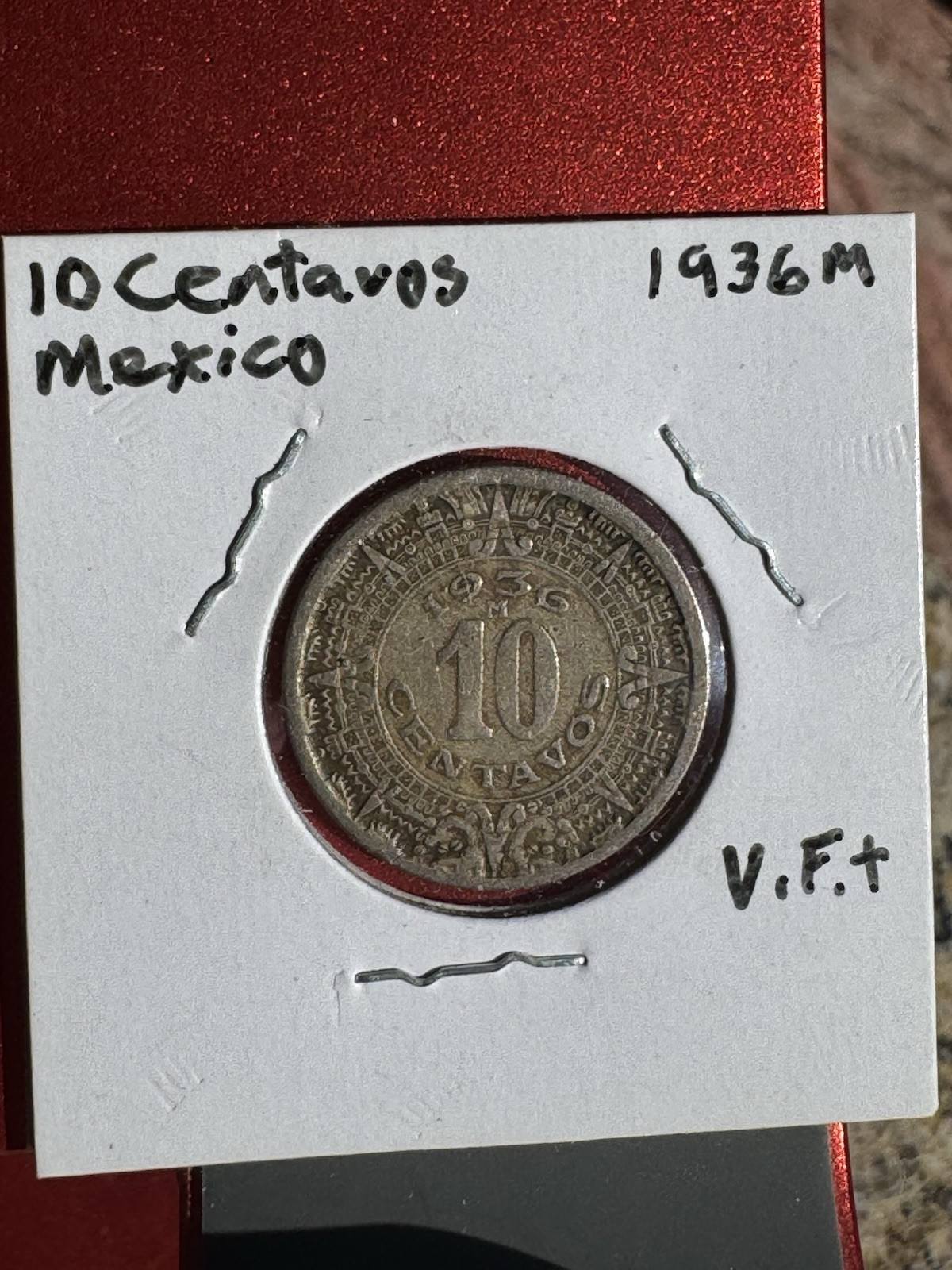 Mexico - Aztec Sun Stone, Cu-Ni 10 Centavos, 1936M