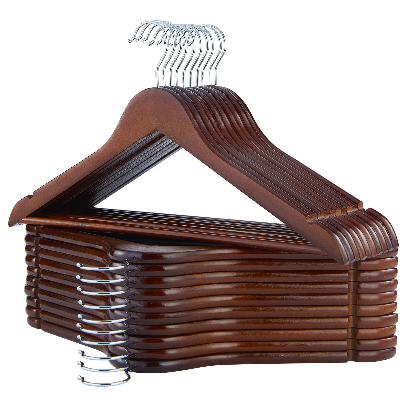 Wooden Hangers, 20 Pack Coat Hangers with Extra Smooth Finish, Precisely Cut ...