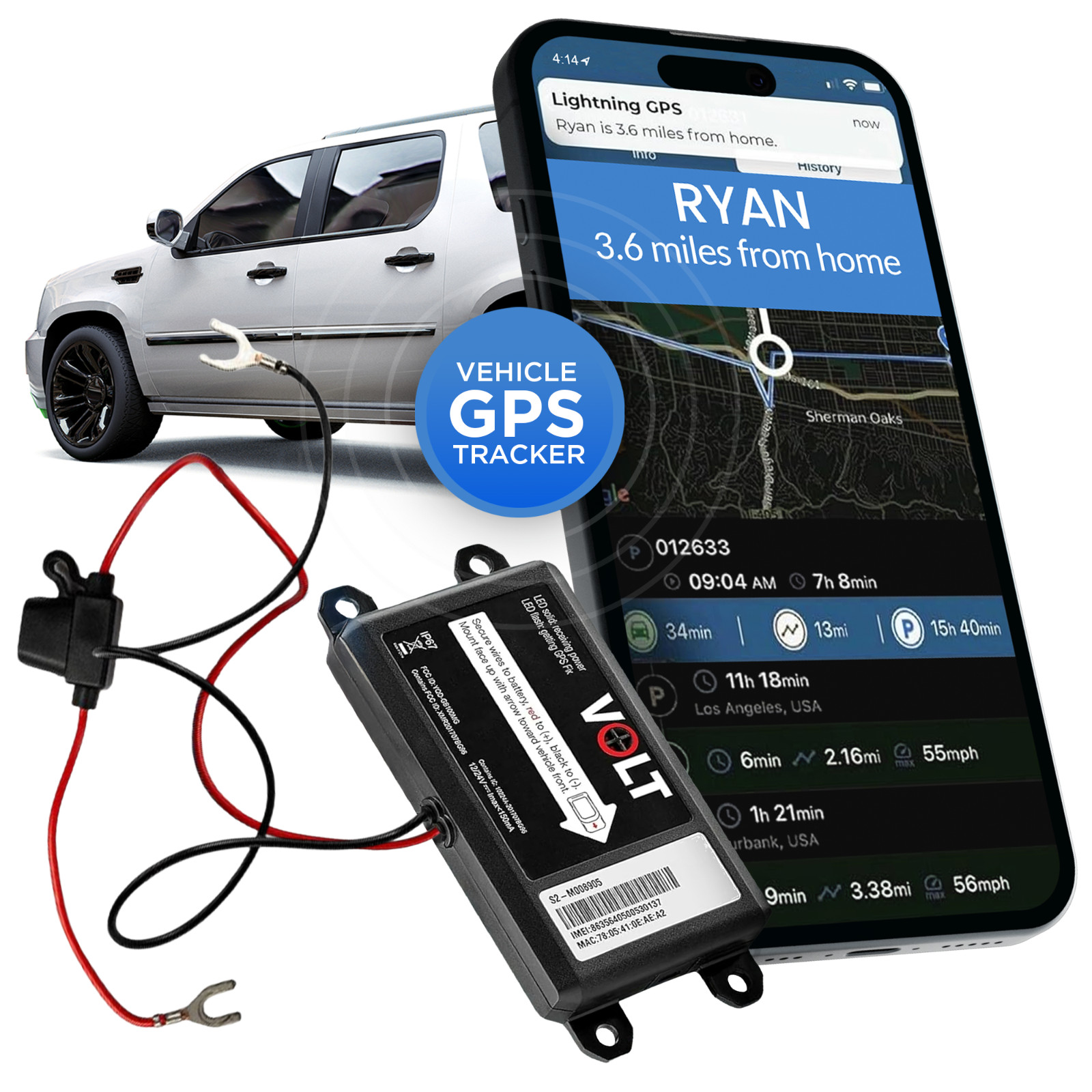 Lightning GPS Easy Hardwired 4G Real Time Hidden Tracking Device for Vehicles