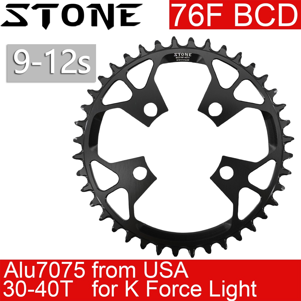 Stone Bike Chainring 76BCD Round For K Force Light Crankset 30T to 42T MTB