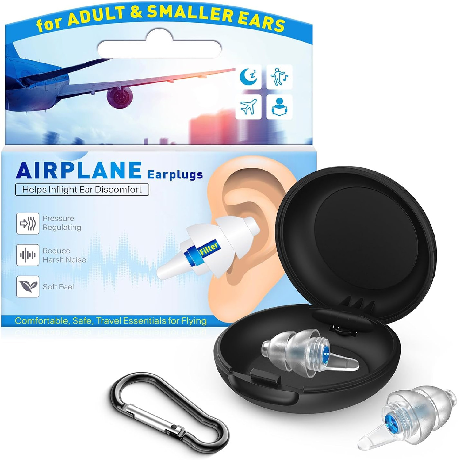 Ear Plugs for Airplane Pressure Relief & Prevent Ear Pain - Flying Travel Essent