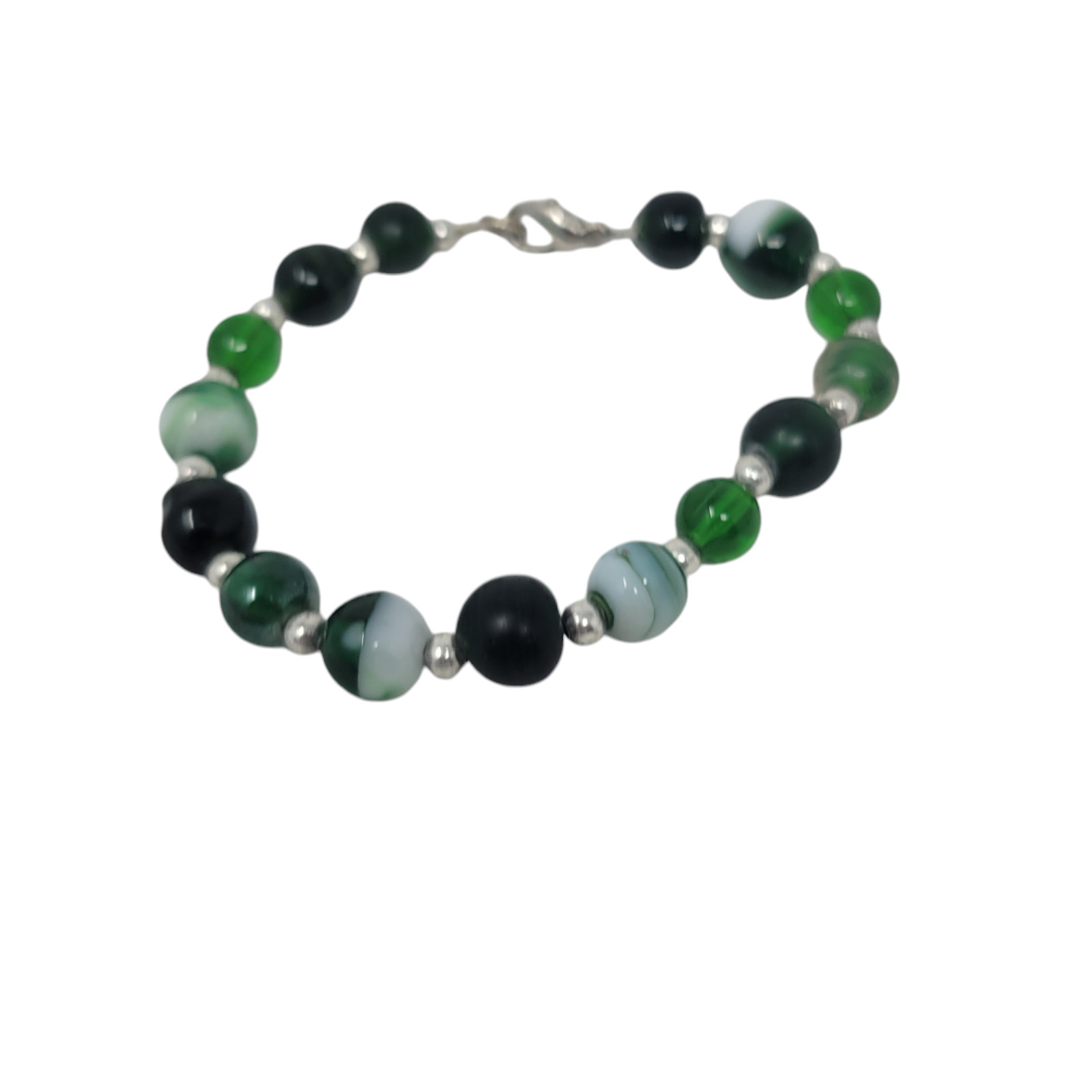 Handmade Black and Green Tiger's Eye Beaded Bracelet Lobster Clasp NWOT