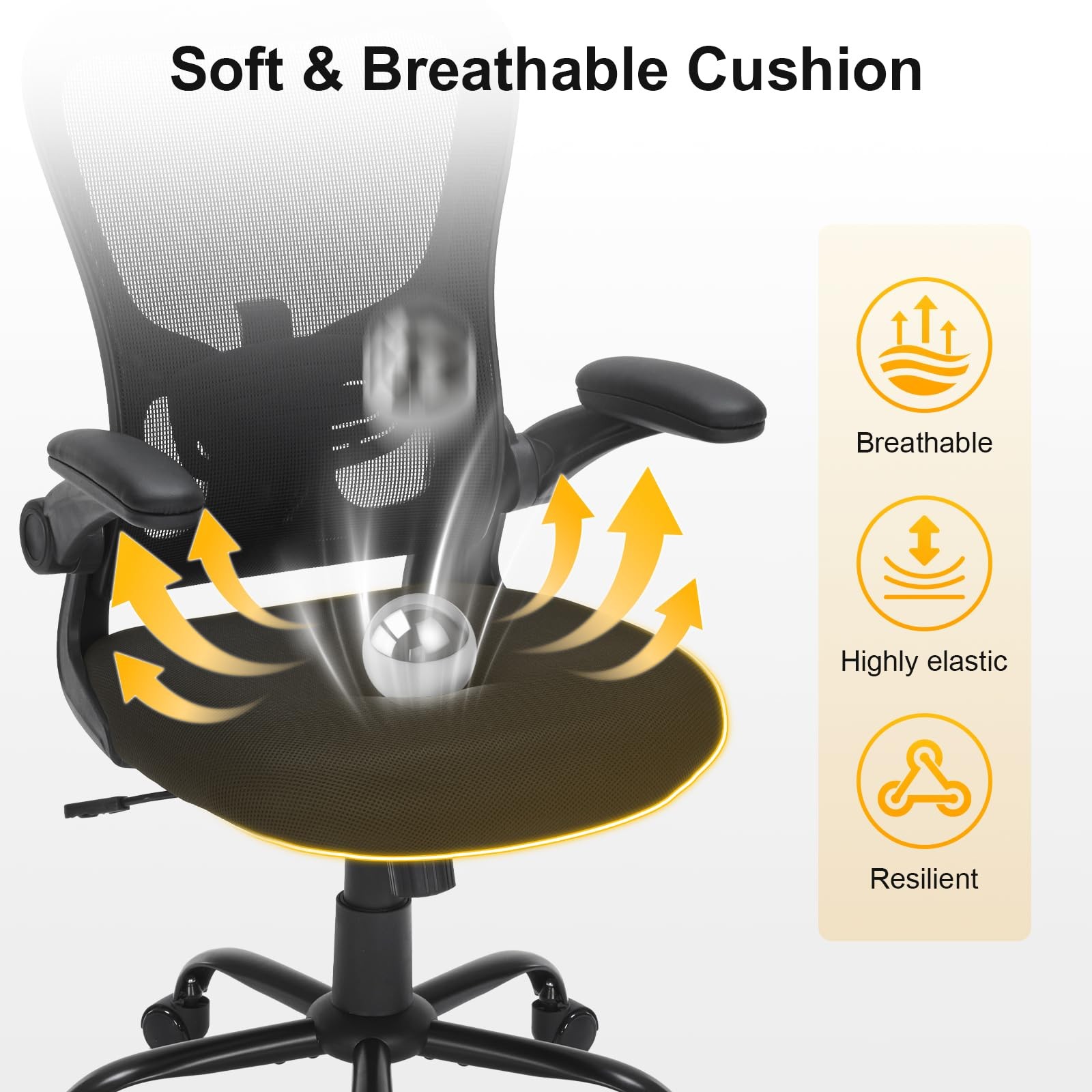 Ergonomic Mesh Office Chair, Adjustable Lumbar Support, Flip-Up Arms, Rolling...