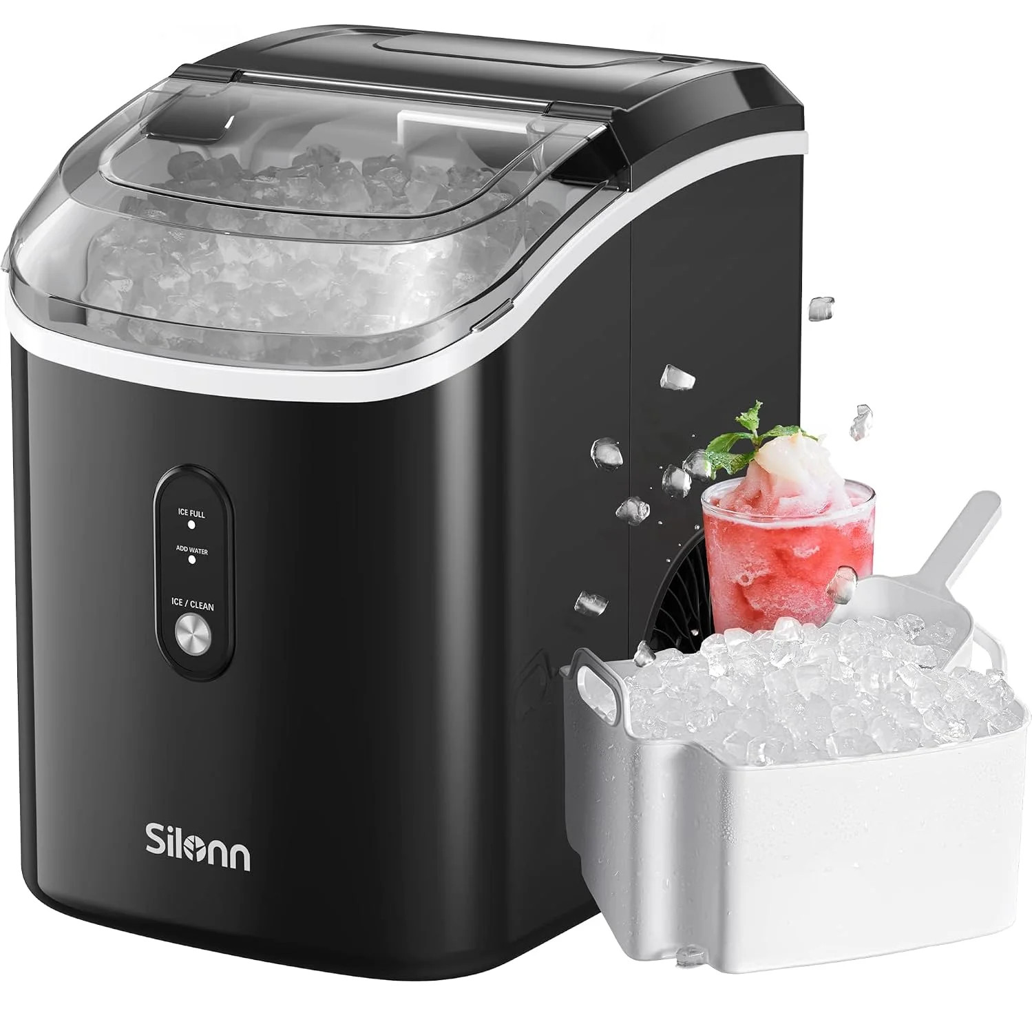 Nugget Ice Maker Countertop, Silonn Chewable Pellet Ice Machine with Self-Cleani