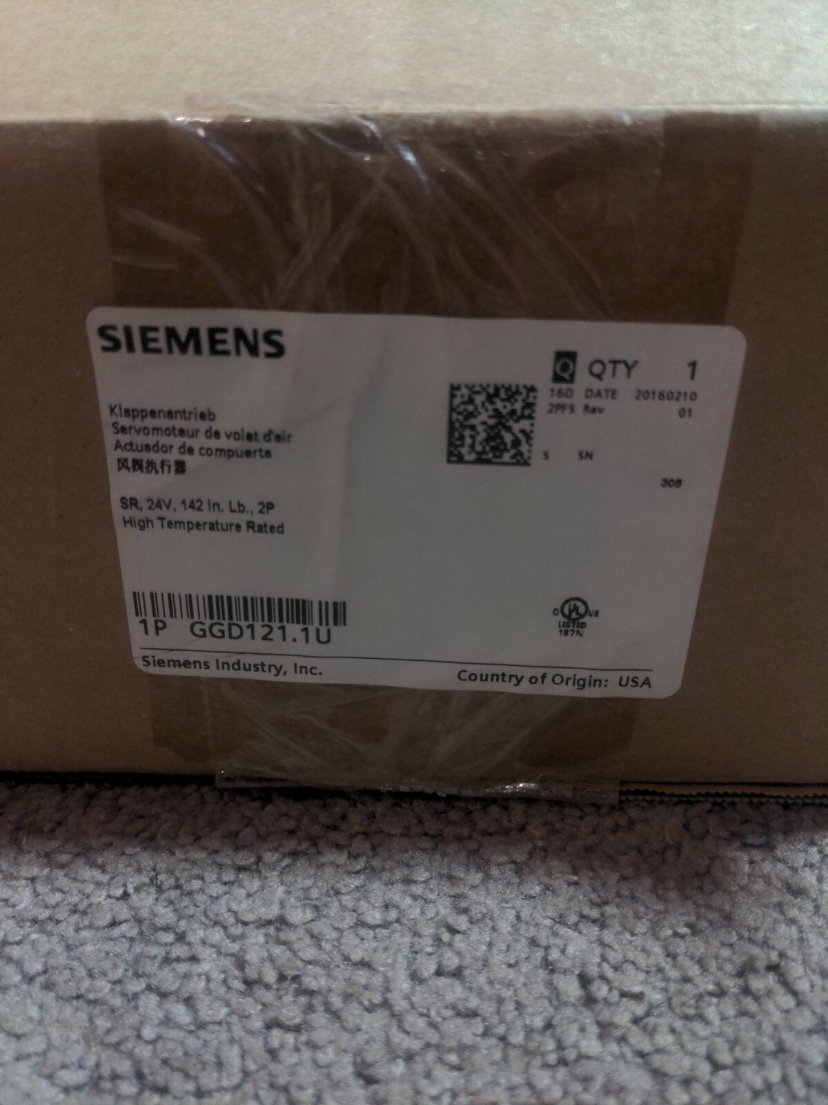 Siemens GGD121.1U Fire/Smoke Actuator Spring Return