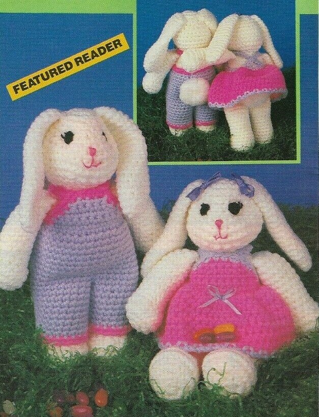 A COUPLE OF BUNNIES STUFF ANIMALS TOY DIGEST SIZE CROCHET PATTERN INSTRUCTIONS