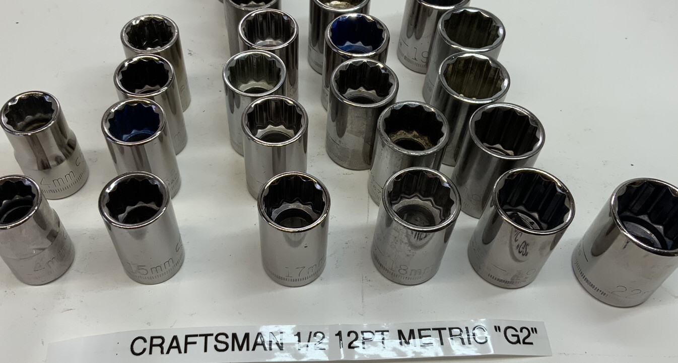 Craftsman 1/2 drive 12pt Shallow “G2” Series METRIC Sockets 10-22mm Choose - USA
