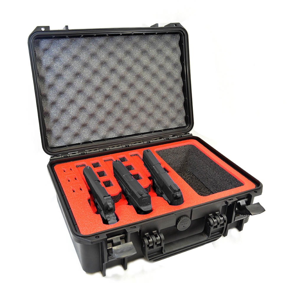 SALE Doro 3 Pistol 12 Mag Carry Case w/ Red Top Foam Gun Range Waterproof