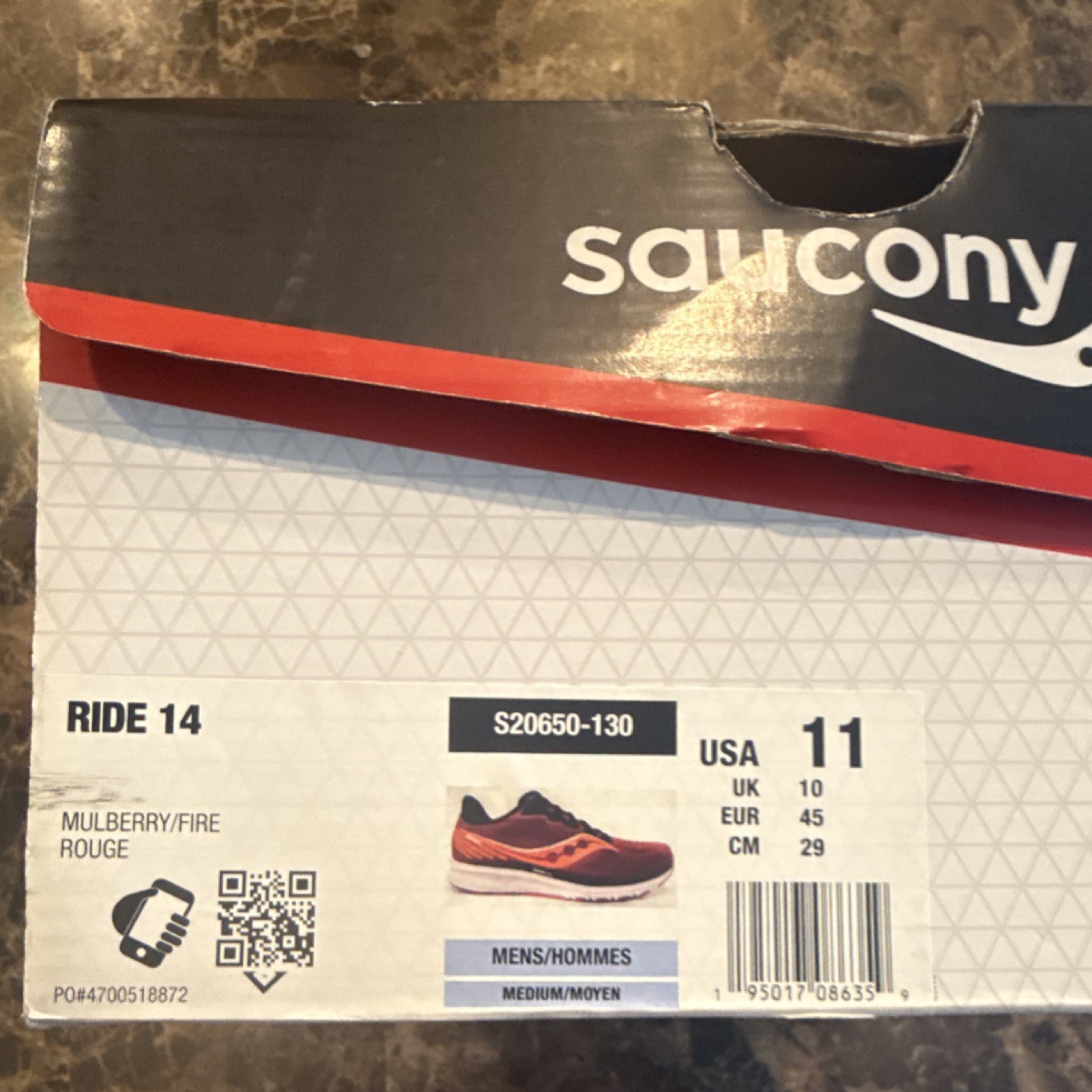 Saucony Ride 14 S20650-130 Mens Running Shoes Mulberry/Fire Rouge US 11 with Box