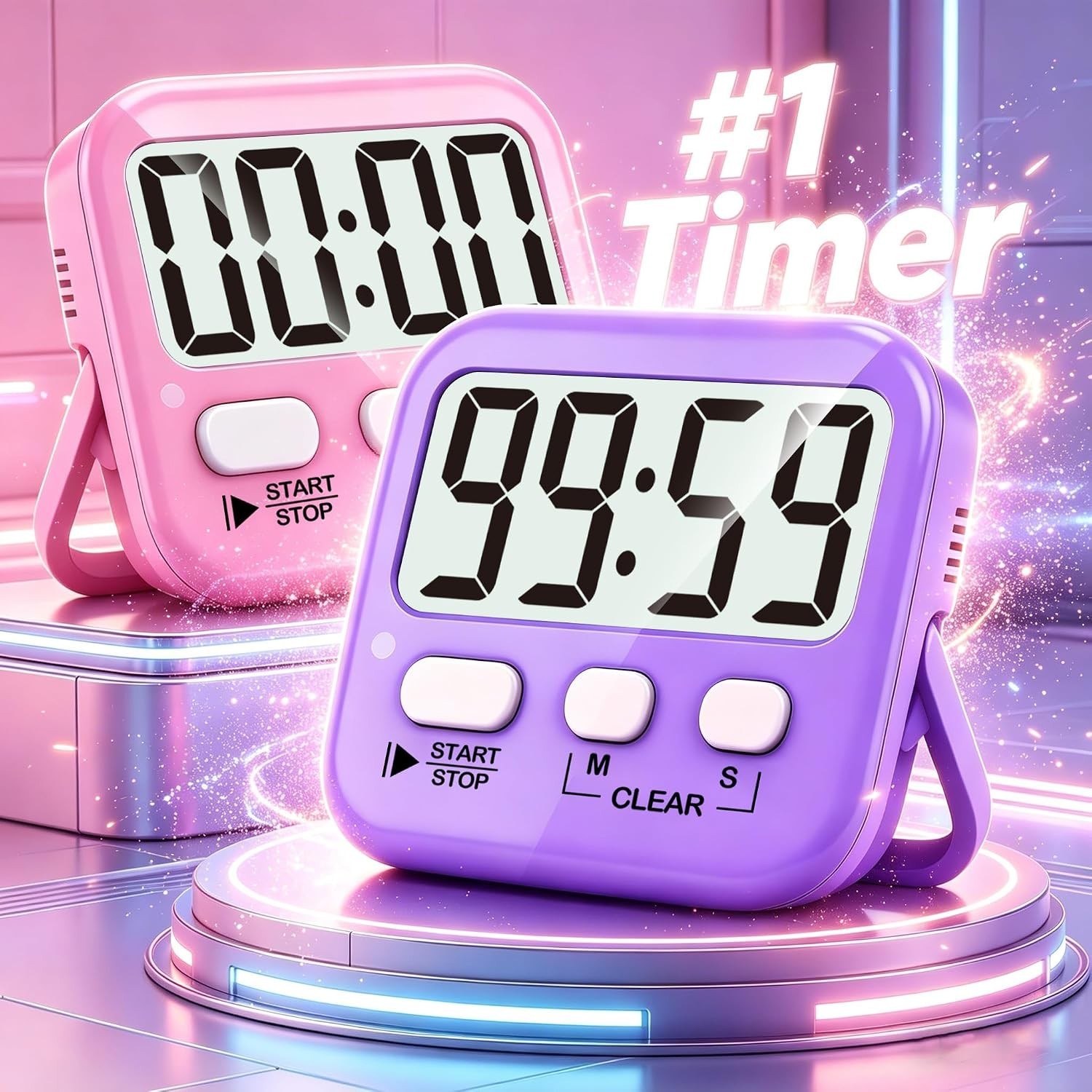 Loud & Silent Mode Digital Timers - 2 Pack Essential for Classrooms & Kitchen