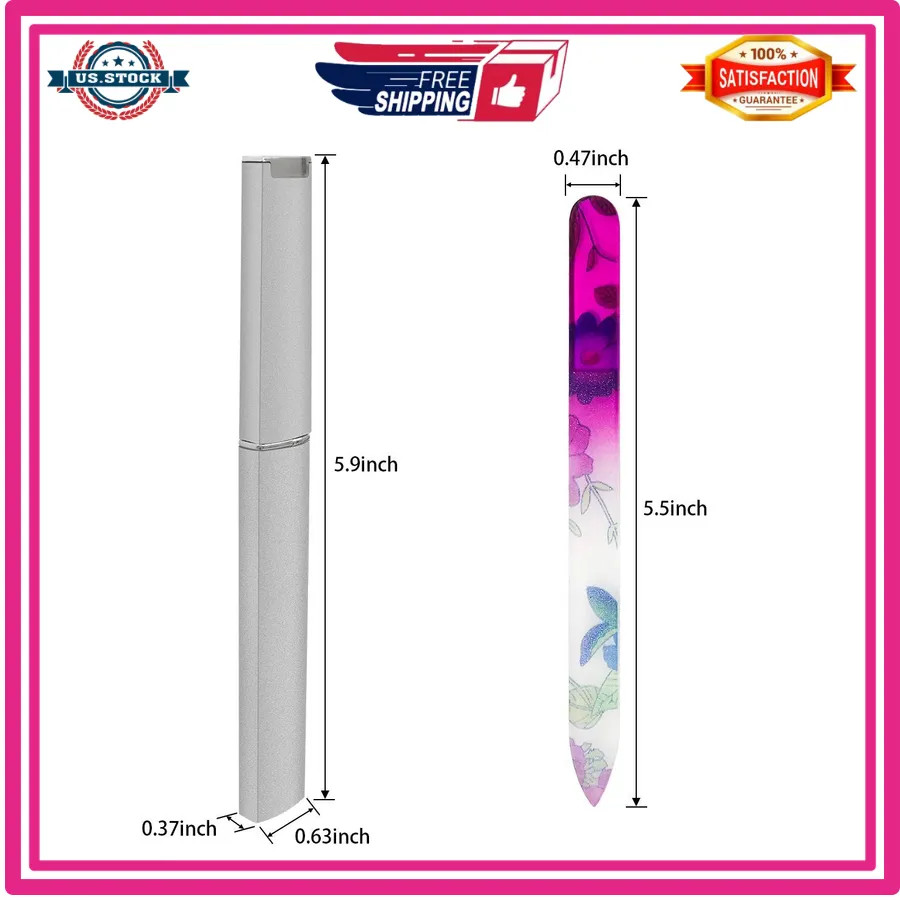 5 Pack Crystal Glass Nail Files with Case Double Sided Manicure Set
