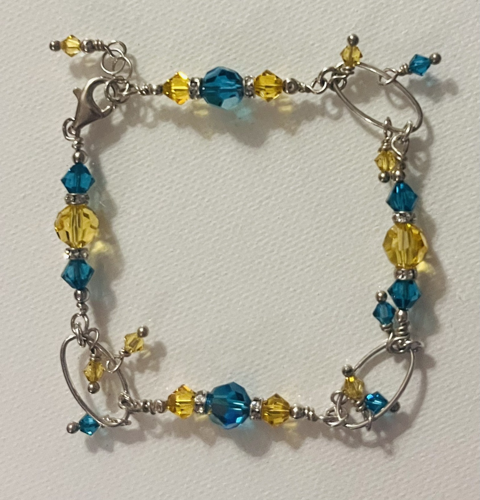 Sterling w/ Green & Yellow Hand Wire Wrapped Artisan Crafted Bracelet ~ 8.5”