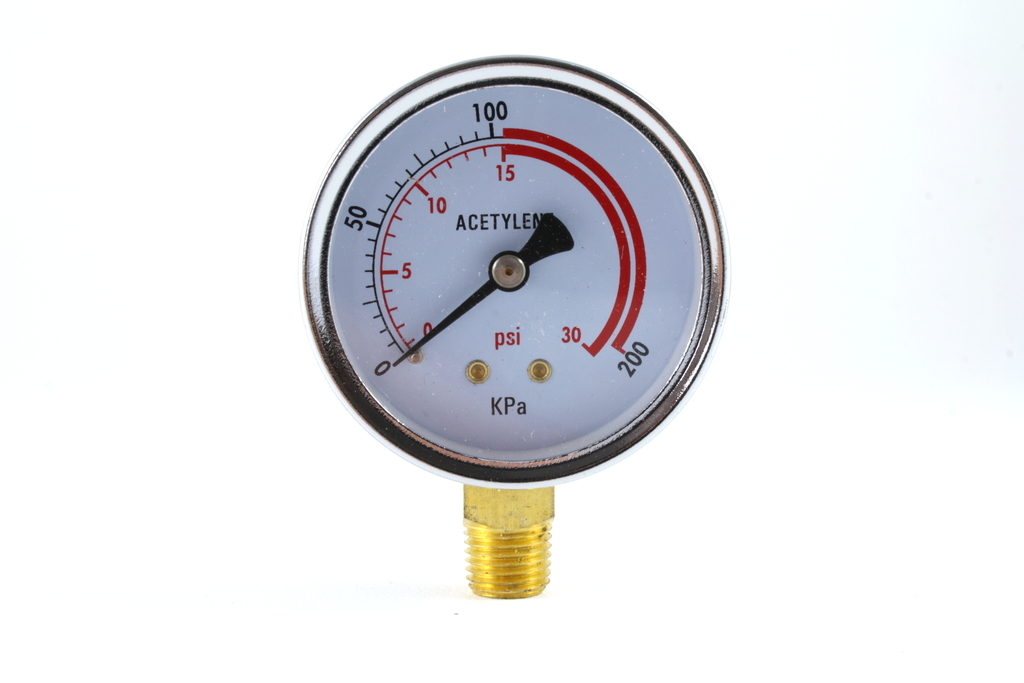 Low Pressure Gauge for Acetylene Regulator 0-30 psi - 2.5 inches - 1/4" NPT