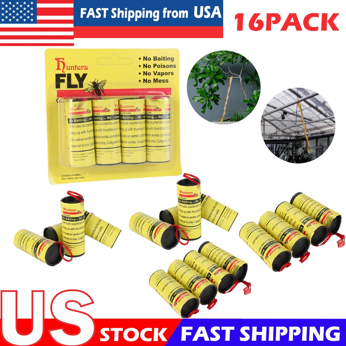 16Pcs Sticky Insect Fly Glue Paper Strip Adhesive Bug Catcher Trap for Home Yard