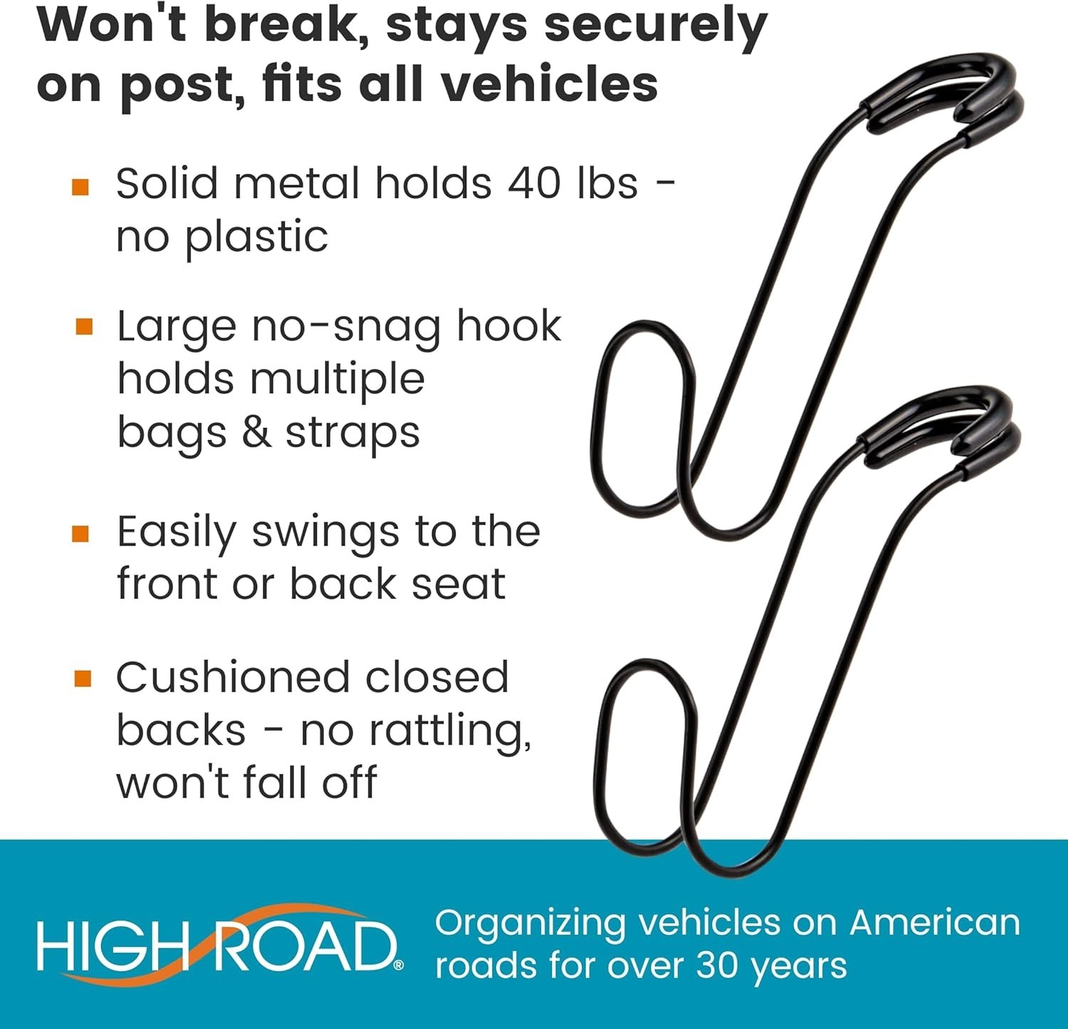 Unbreakable Solid Metal Car Bag Hooks - Secure Storage for Heavy Bags, 2-Pack