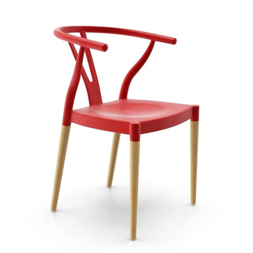 Pemberly Row Dining Chair with Natural Wood Legs in Red (Set of 2)