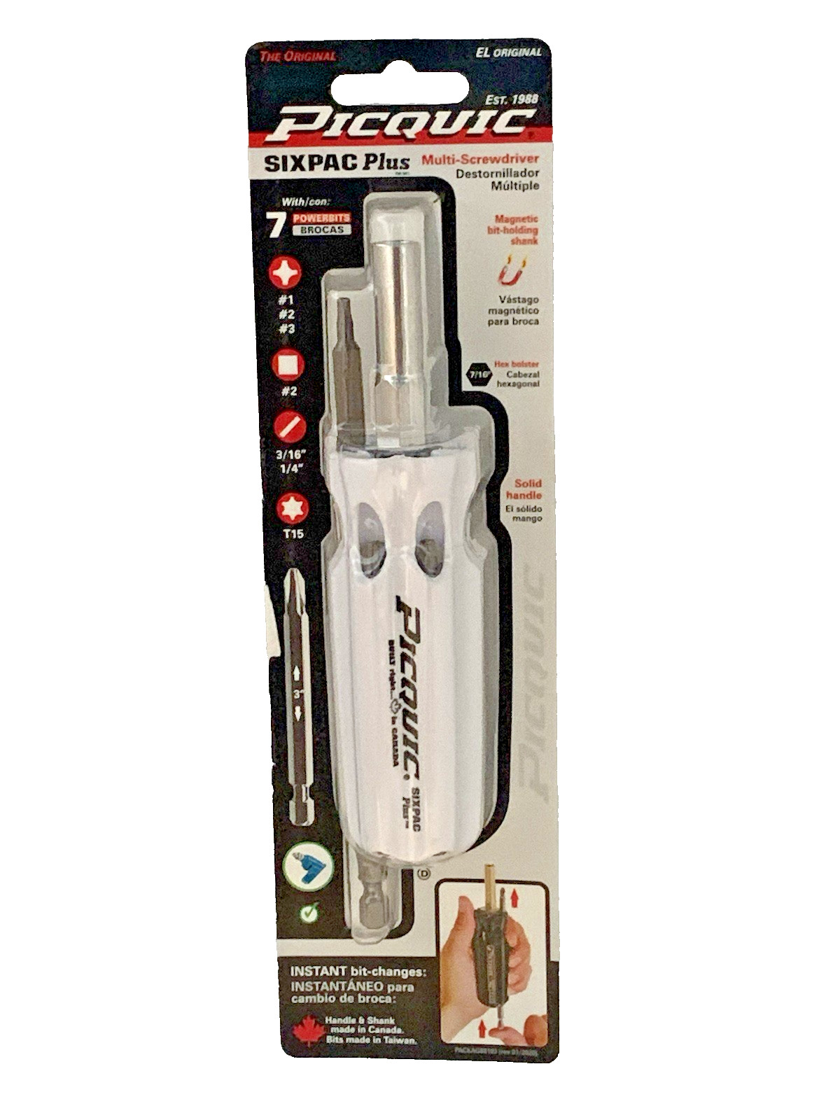 PICQUIC SIXPAC Plus Screwdriver Multi Bit with 7 Hex Powerbits - White