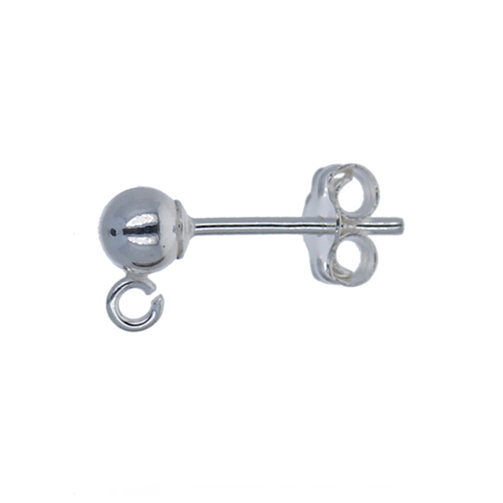 5 pairs - Sterling Silver, 4mm Ball Post with Ring, Attached Open Loop, BALSDR4