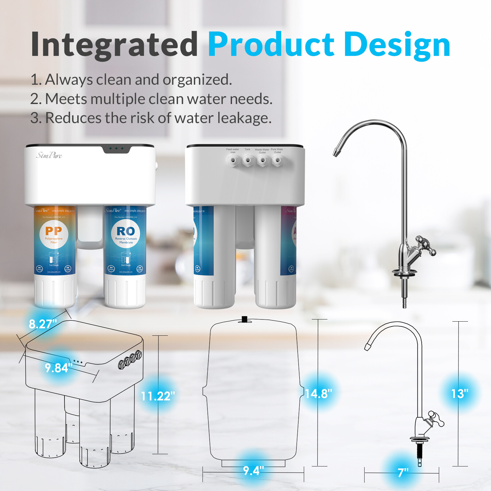 Simpure Q2 Under Sink Water Filter System Reverse Osmosis Space Saver Purifier