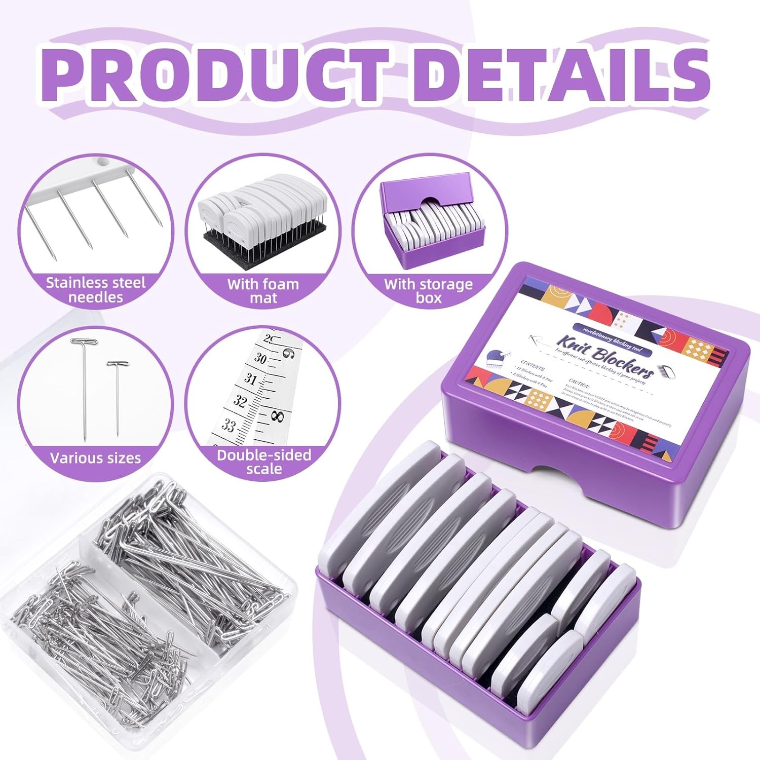 130 Pcs Knit Blockers Kits, Blocking Combs Pins Set for Knitting, S1