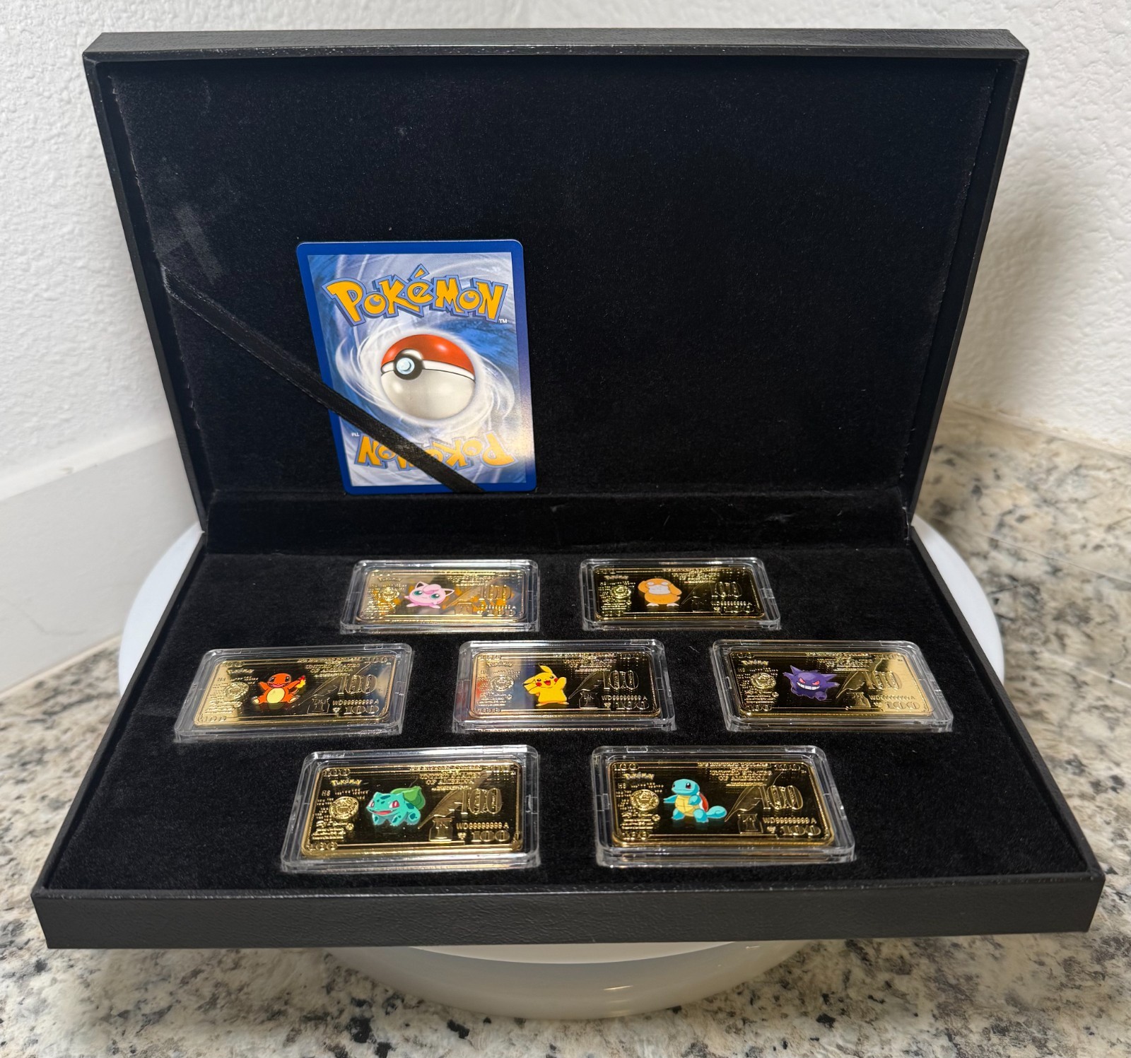 Pokemon Cards and 7pc. Collectible Gold-Plated Bars - Guaranteed Vintage Cards!