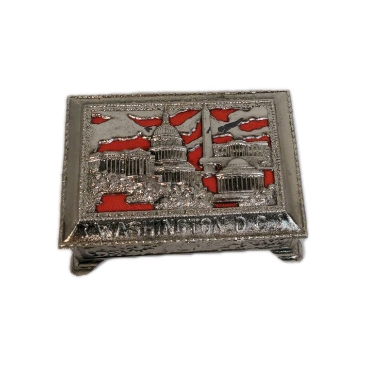Silver Trinket Box Washington D.C Red Lining VTG