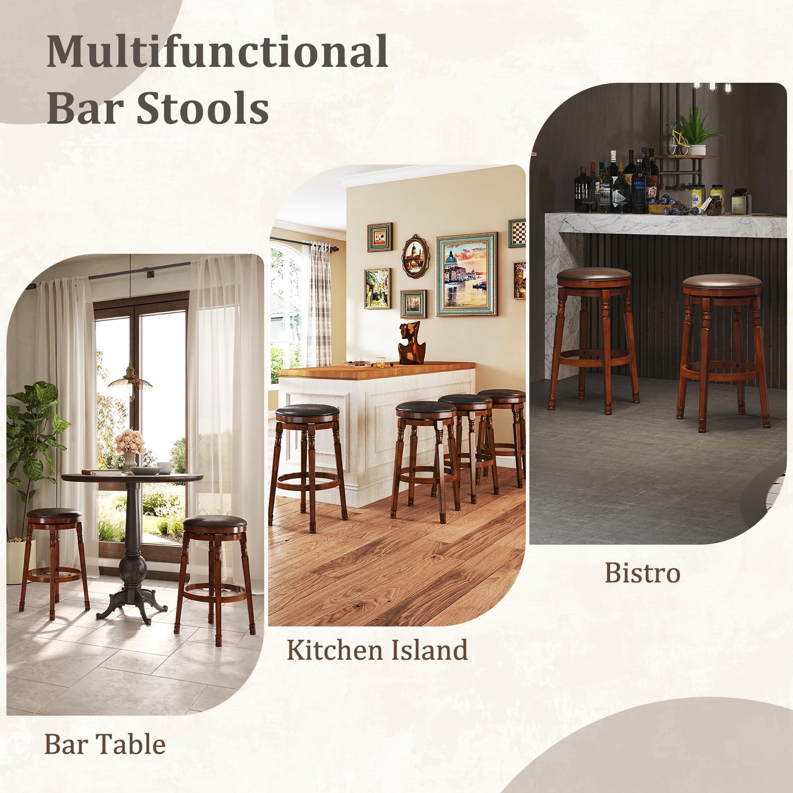 Swivel Bar Stools Set of 2, 29" Bar Height Bar Stools w/Faux Leather Padded S...