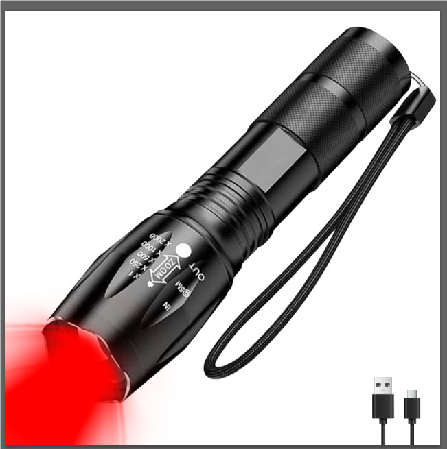 1PC 2 IN 1 White Light&Red Light LED Flashlight Pocket Light Zoomable Torch