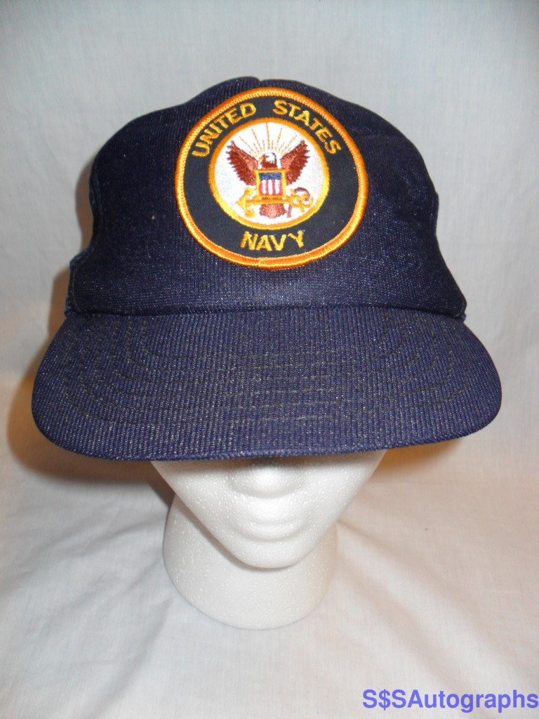Vintage 1980s United States NAVY Snap Back Trucker Hat Military Cap Armed Forces