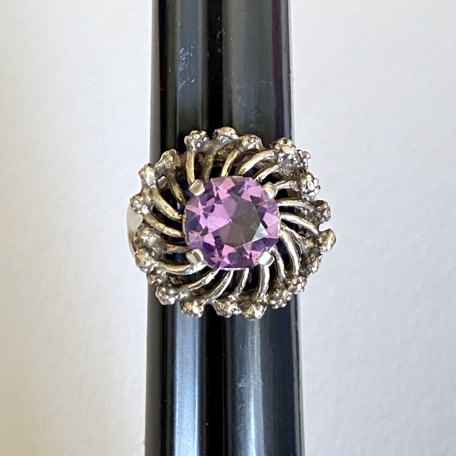 Don Dietz Handmade Amethyst 9mm Gemstone Sterling Silver Ladies Ring Size 6.5