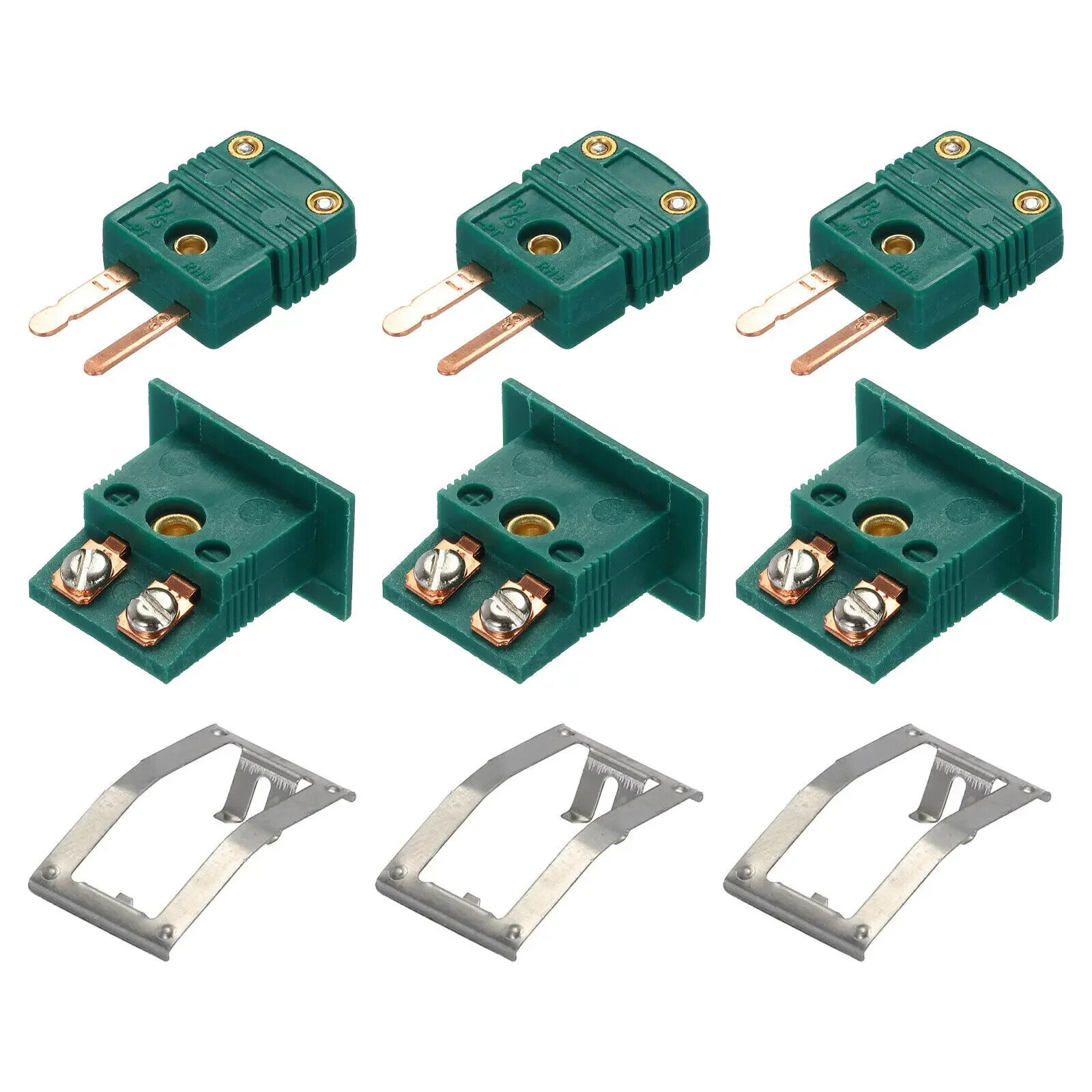 R/S Type Thermocouple Connectors Male Plug with Panel Socket Dark Green 2 Set