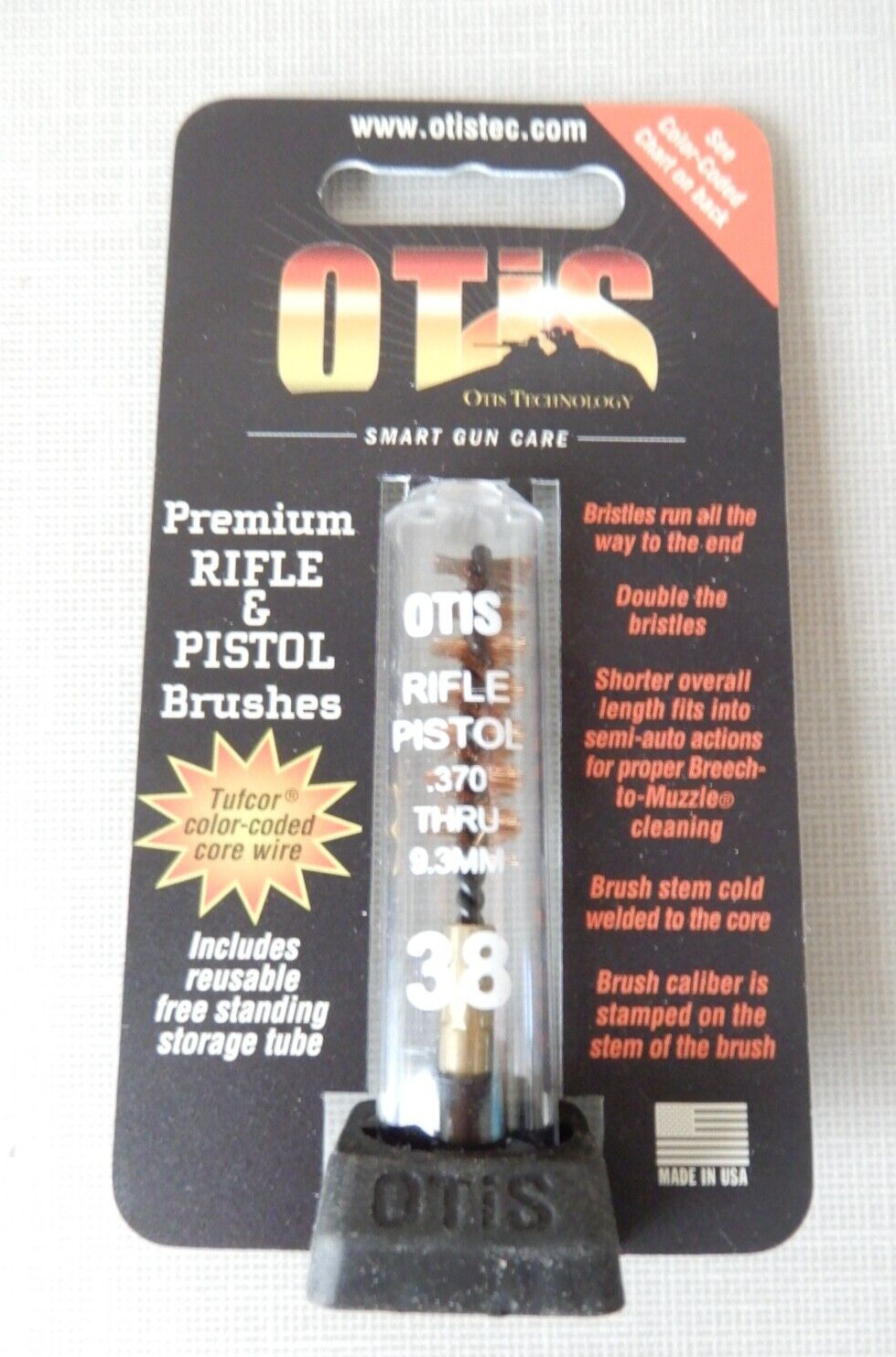 OTIS Rifle Pistol Brush #38 for calibers .370 thru 9.33mm + reusable tube NEW