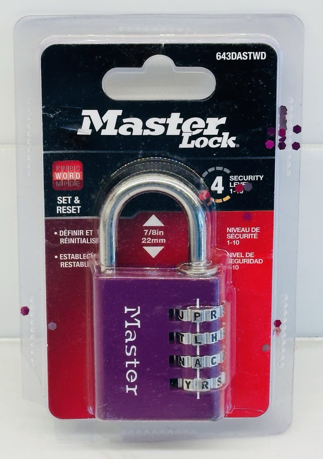 Master Lock 643DASTWD Resettable Combination Padlock Aluminum Steel 7/8in Purple