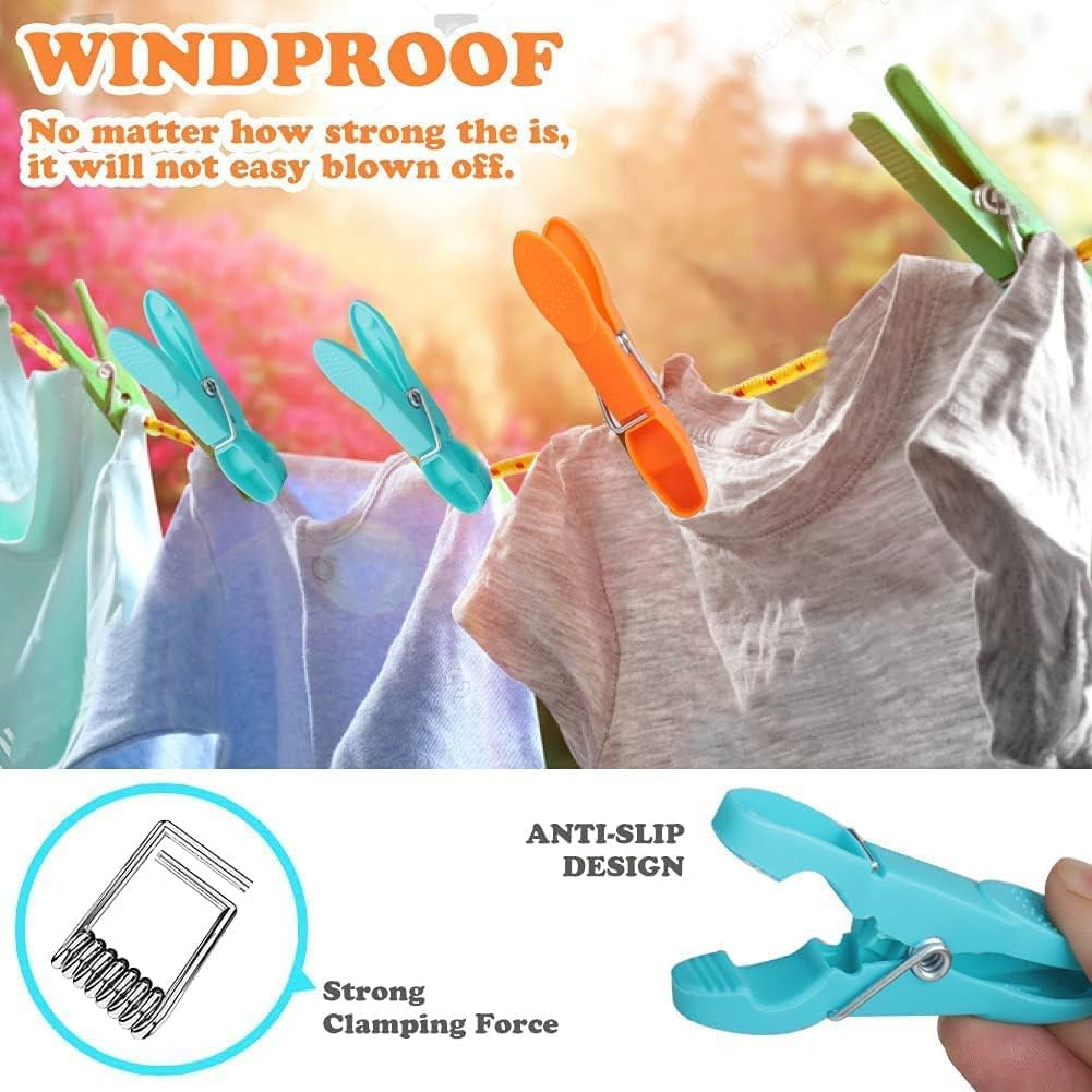 24 Pack Colored Plastic Clothespins Heavy Duty Non Slip Laundry Clips