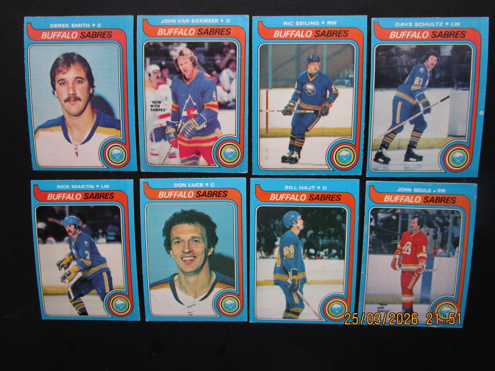 FREE SHIP. 1979-80 O-PEE-CHEE BUFFALO SABRES 8 CARD LOT-VG. EX.- NO CREASES