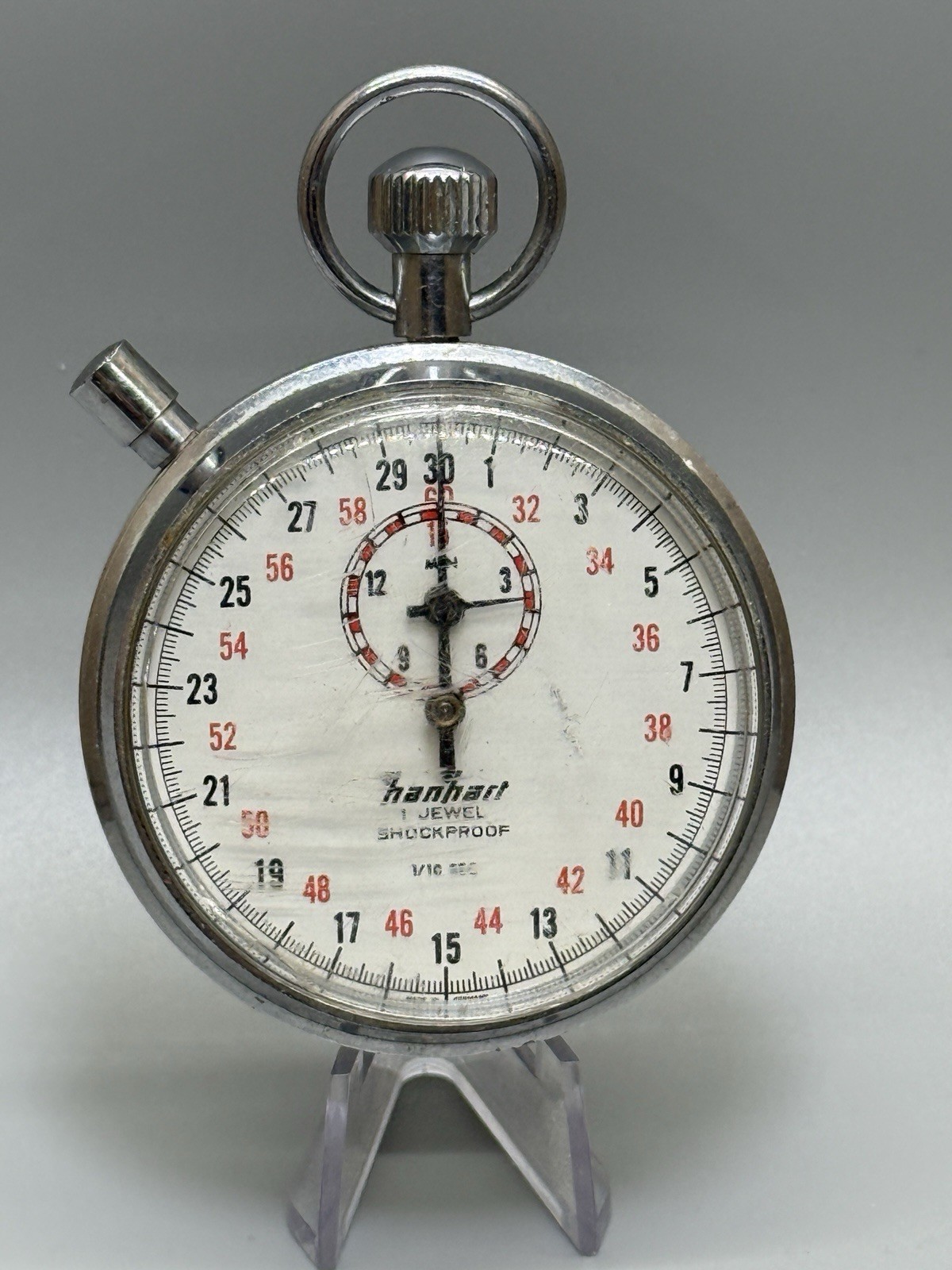 Hanhart 1/10 Sec Mechanical Stopwatch, Shockproof Antimagnetic, Silver Metal