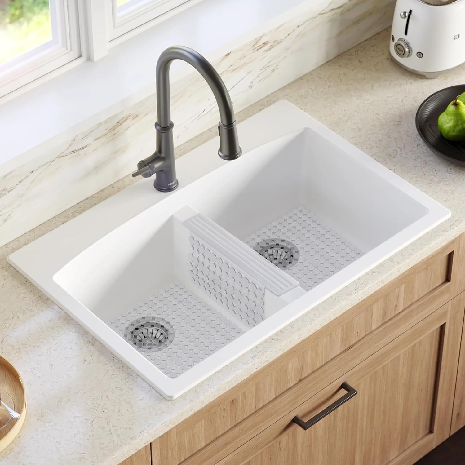 Plastic Sink Saddle, Sink Divider Mat with Strong Suction Cups, Kitchen Divided