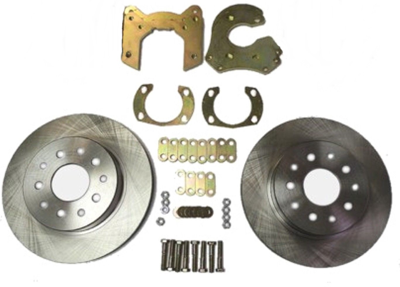 Street Rod Bolt On Rear Disc Brake Kit for GM Metric Brakes, no Calipers 9" Ford