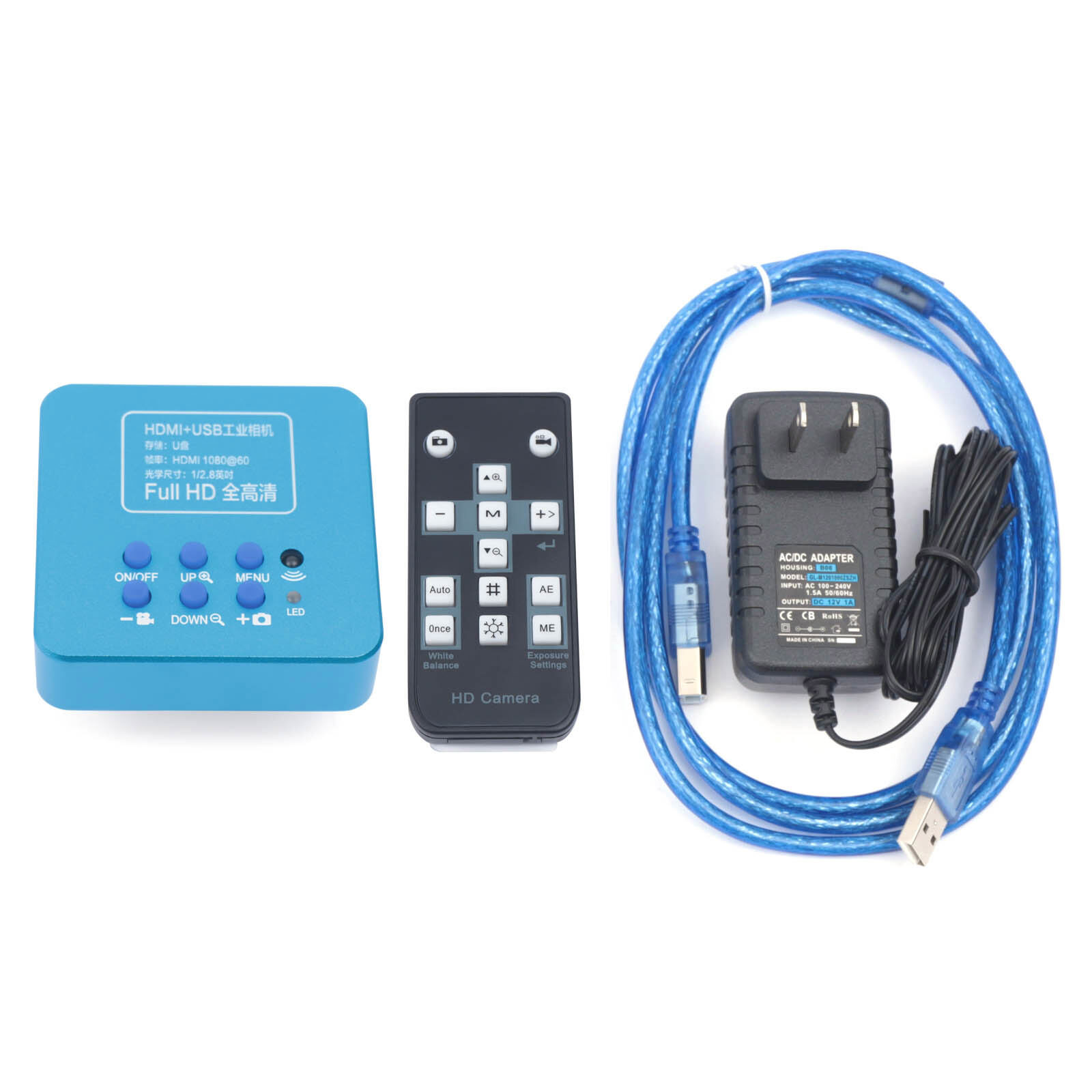 New HD 1080p HDMI Industrial Digital Video Microscope Camera C Mount USB Blue
