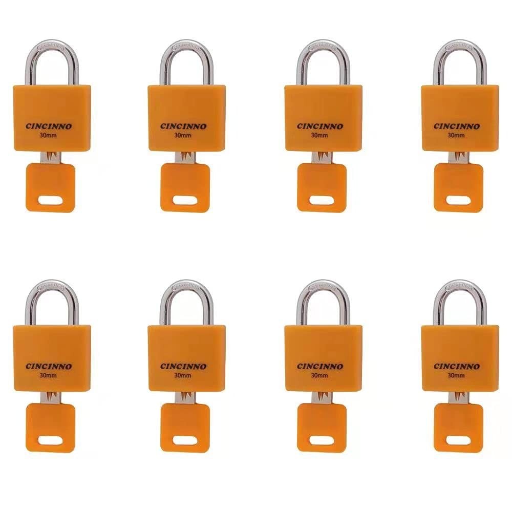 CINCINNO Set of 8 Small Locks，Covered Aluminum Keyed Alike Padlocks，30MM Weather