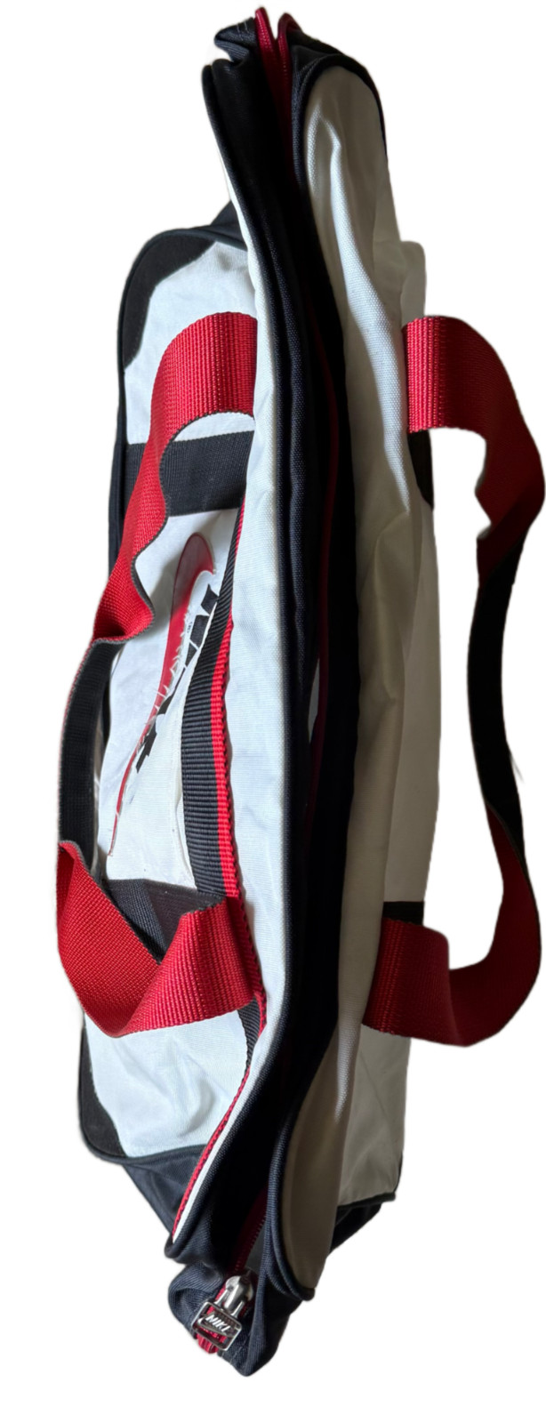 Vintage 80s 90s Nike Nylon Tote Duffle Bag White with Red Swoosh Black Handles