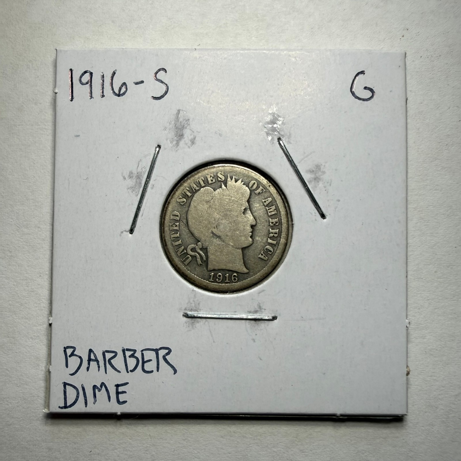 1916-S Barber Dime 10C SILVER - Good (G)