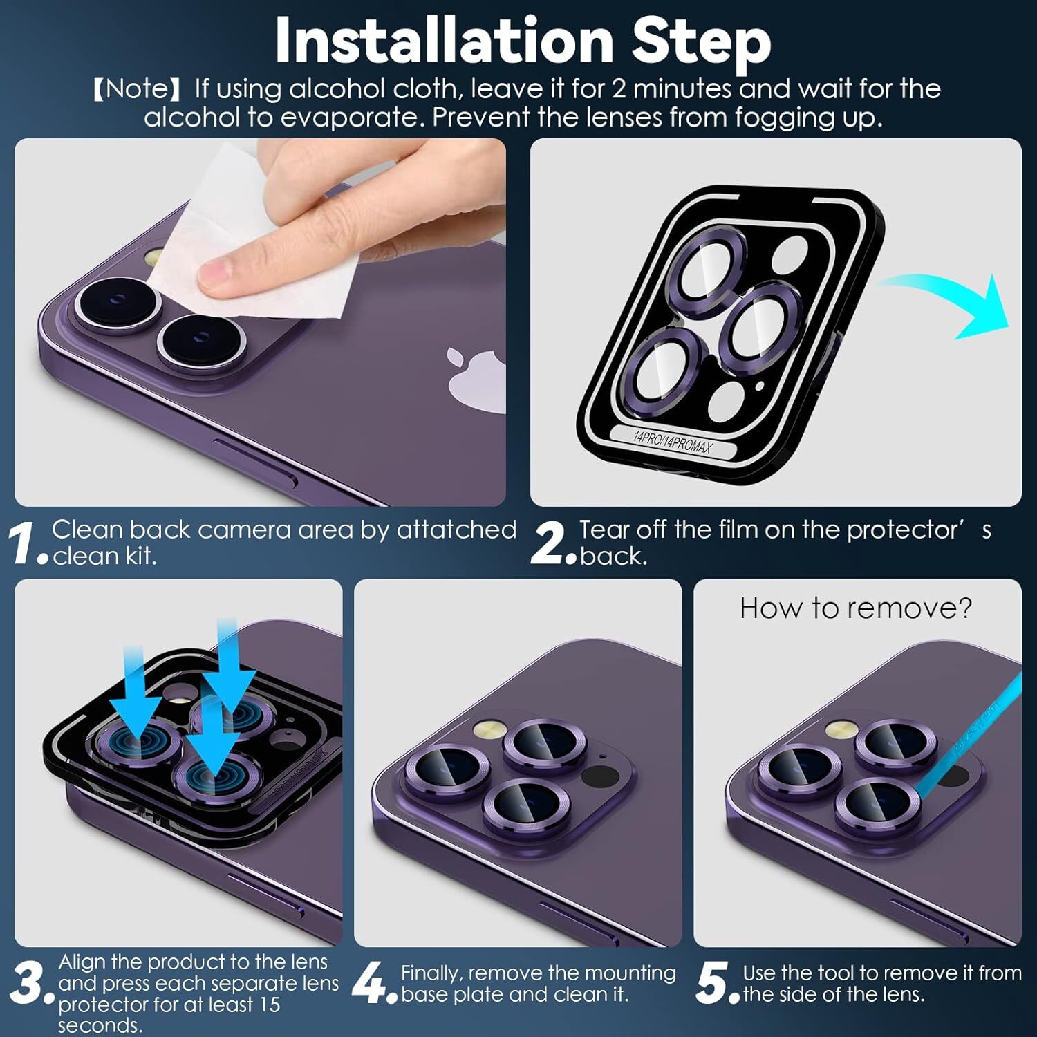 For iPhone 16 15/14/13 / Pro Max Tempered Glass Camera Lens Protector Metal Ring