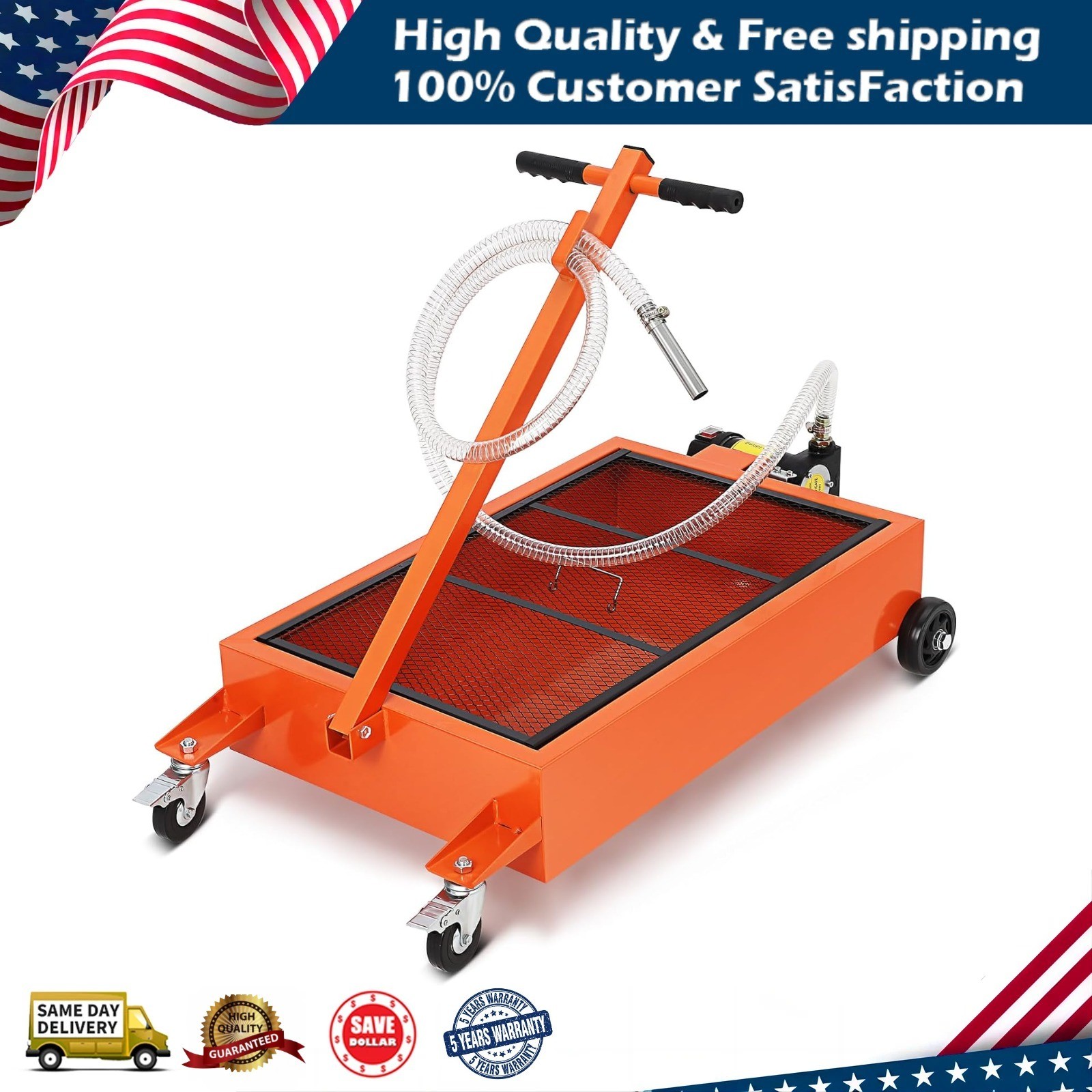 20GAL Electric Oil Drain Pan w/110V Pump & 8.2ft Hose Low Profile Oil Drain Cart