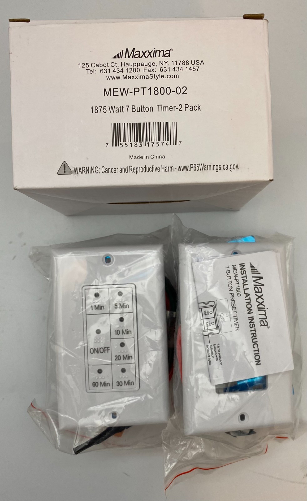 Maxxima MEW-PT1800-02 7-Button In-Wall Countdown Timer Switch, White, 2-Pack