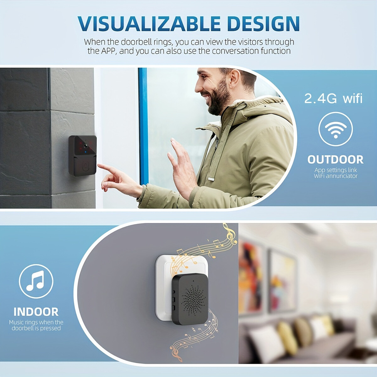 New Wireless Security 2.4G WIFI Smart Doorbell Intercom Video Camera Bell Chime