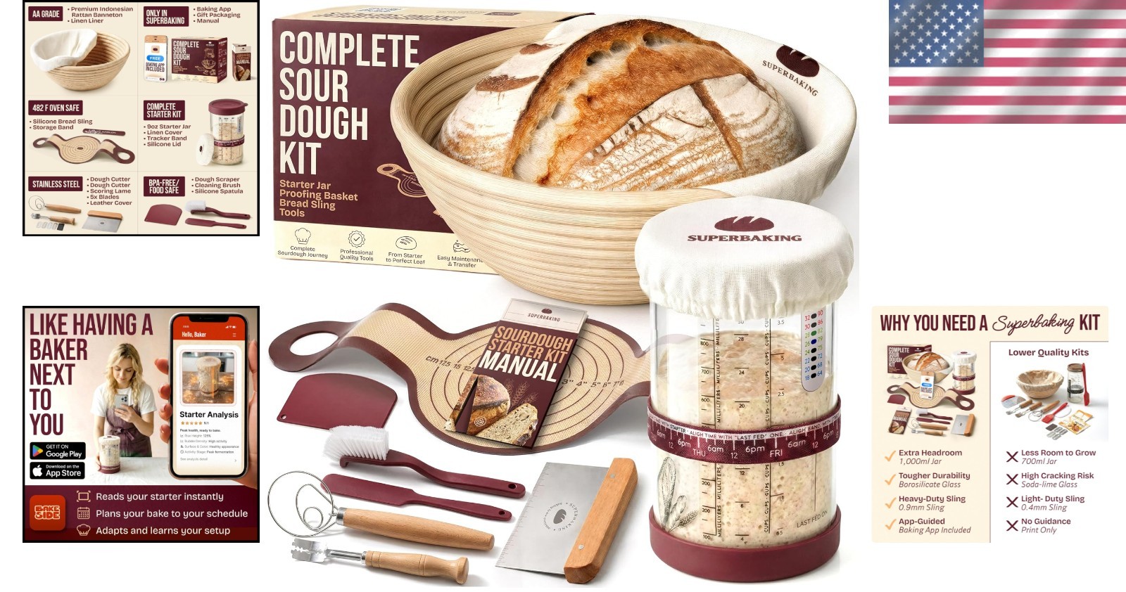 Artisan Bread Baking Set: Rattan Basket & Sourdough Jar