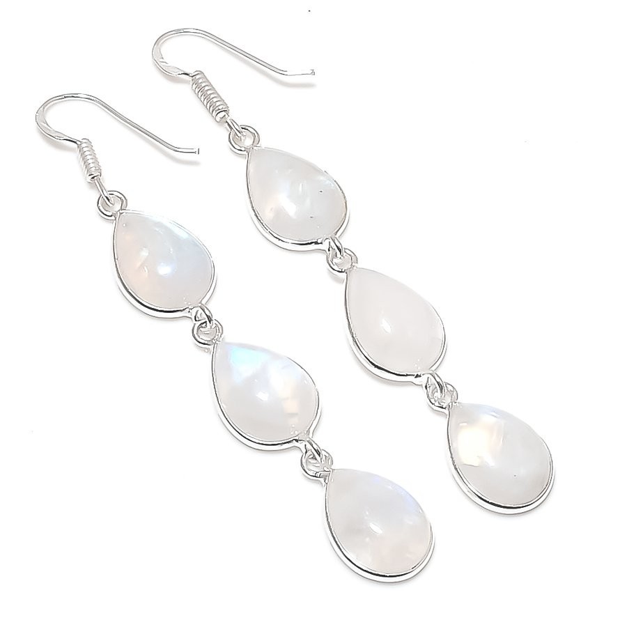 Natural Moonstone Gemstone Handmade 925 Sterling silver Jewelry Earring Size 3"
