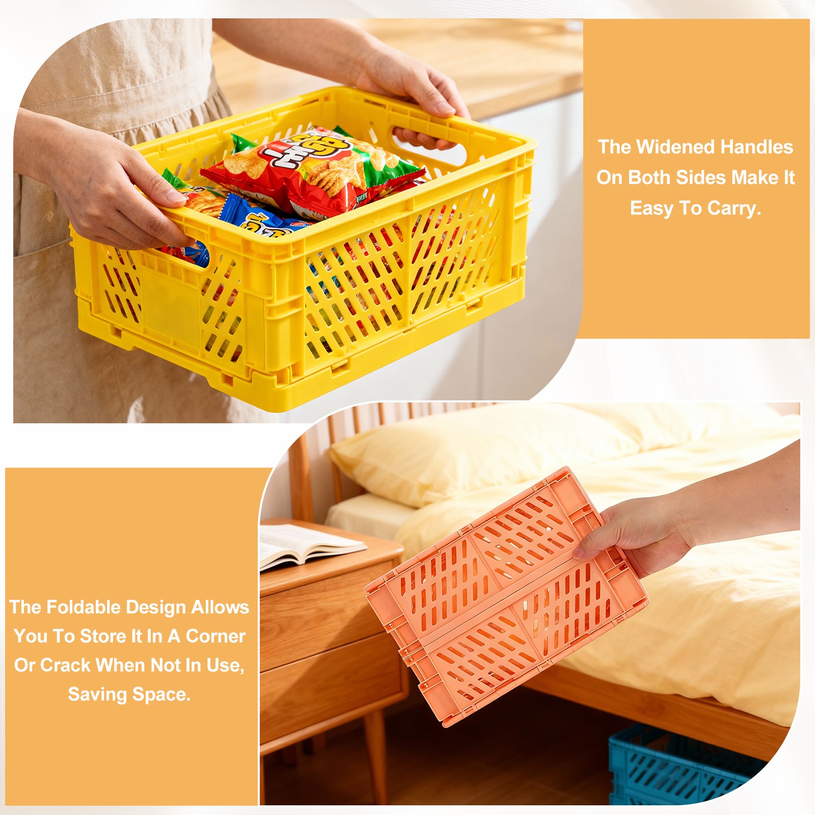 2Pcs Plastic Storage Baskets Stackable Bins 6 x 3.9 x 2.4" Light Blue