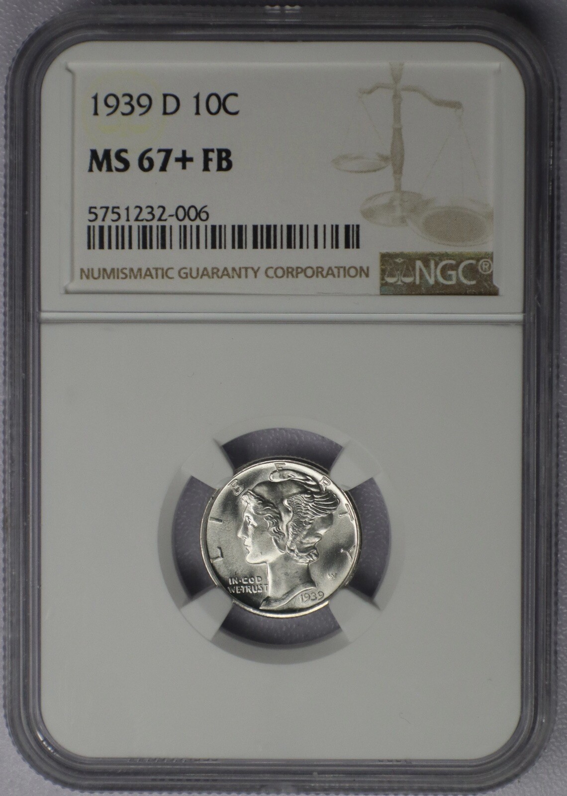 1939-D 10c Mercury Dime - NGC MS 67+ FB